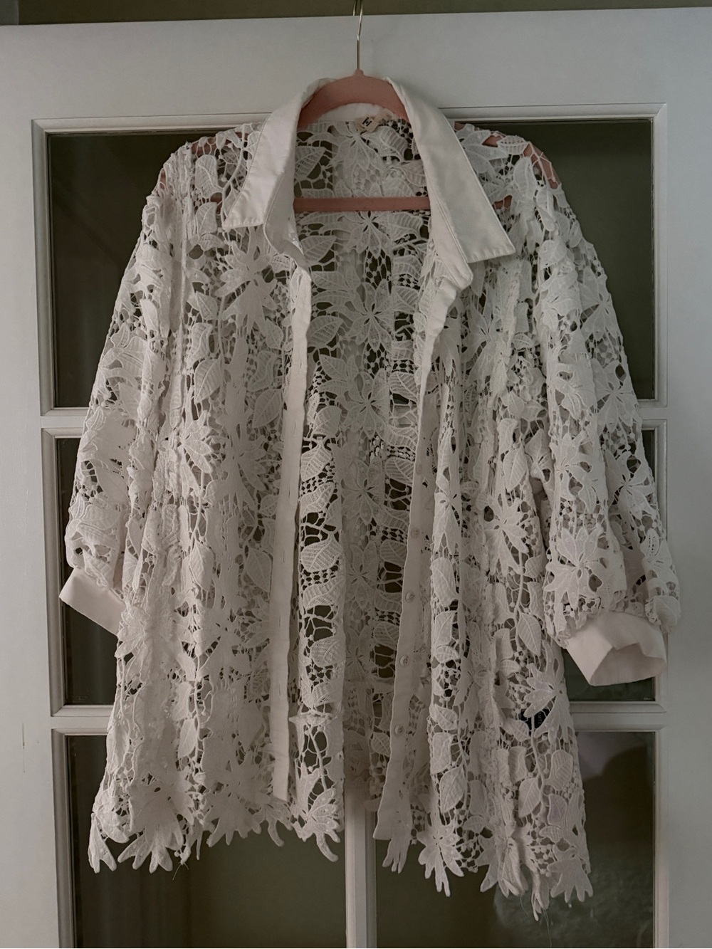 POL White Lace Crochet Blazer Jacket